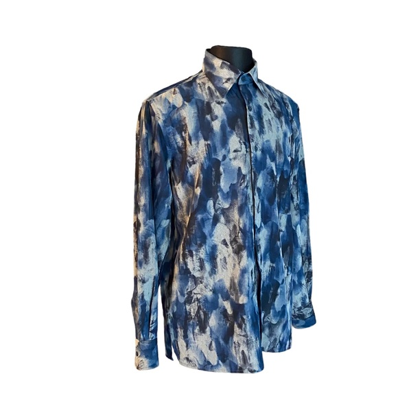 Georg Roth Of Germany Abstract Blue Long Sleeve Button Up Collared Shirt - Picture 2 of 8